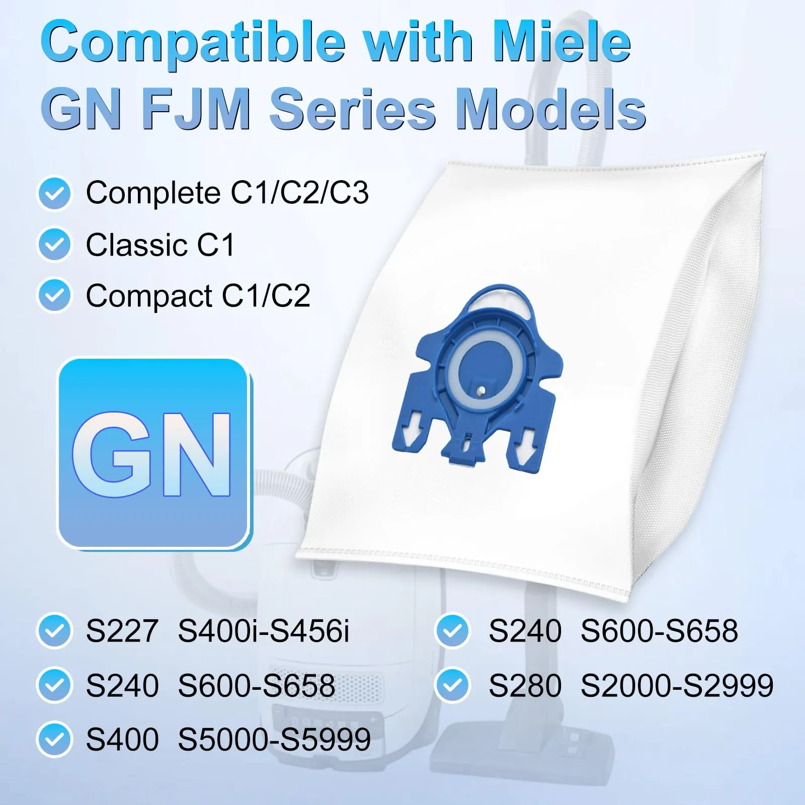 3D Airclean Dust Bags Replacement for Miele GN Vacuum Cleaner Bags for Miele Classic C1, Complete C1 C2 C3, Compact C1 C2 S2 S5 S8 Series GN Vacuum Bags, 16 Pack Airclean Bags for Miele Vacuum Cleaner