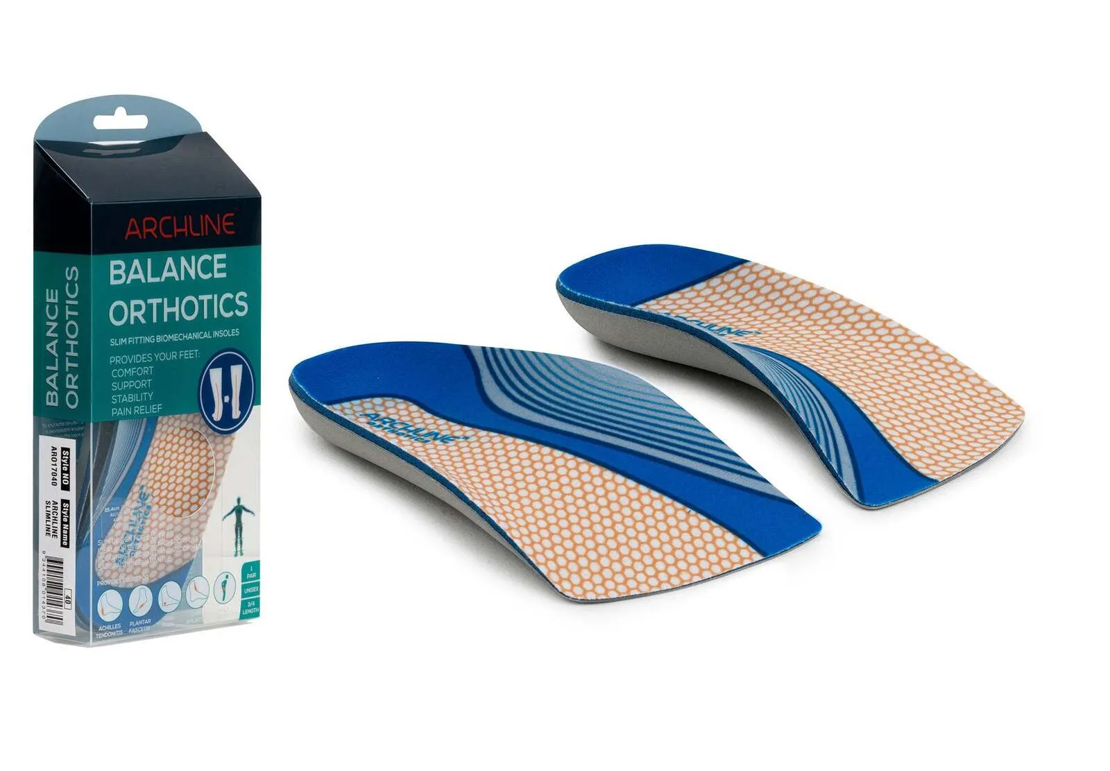 ARCHLINE 3/4 Slim Orthotics Plantar Fasciitis Insoles Balance Support Relief - EUR 47