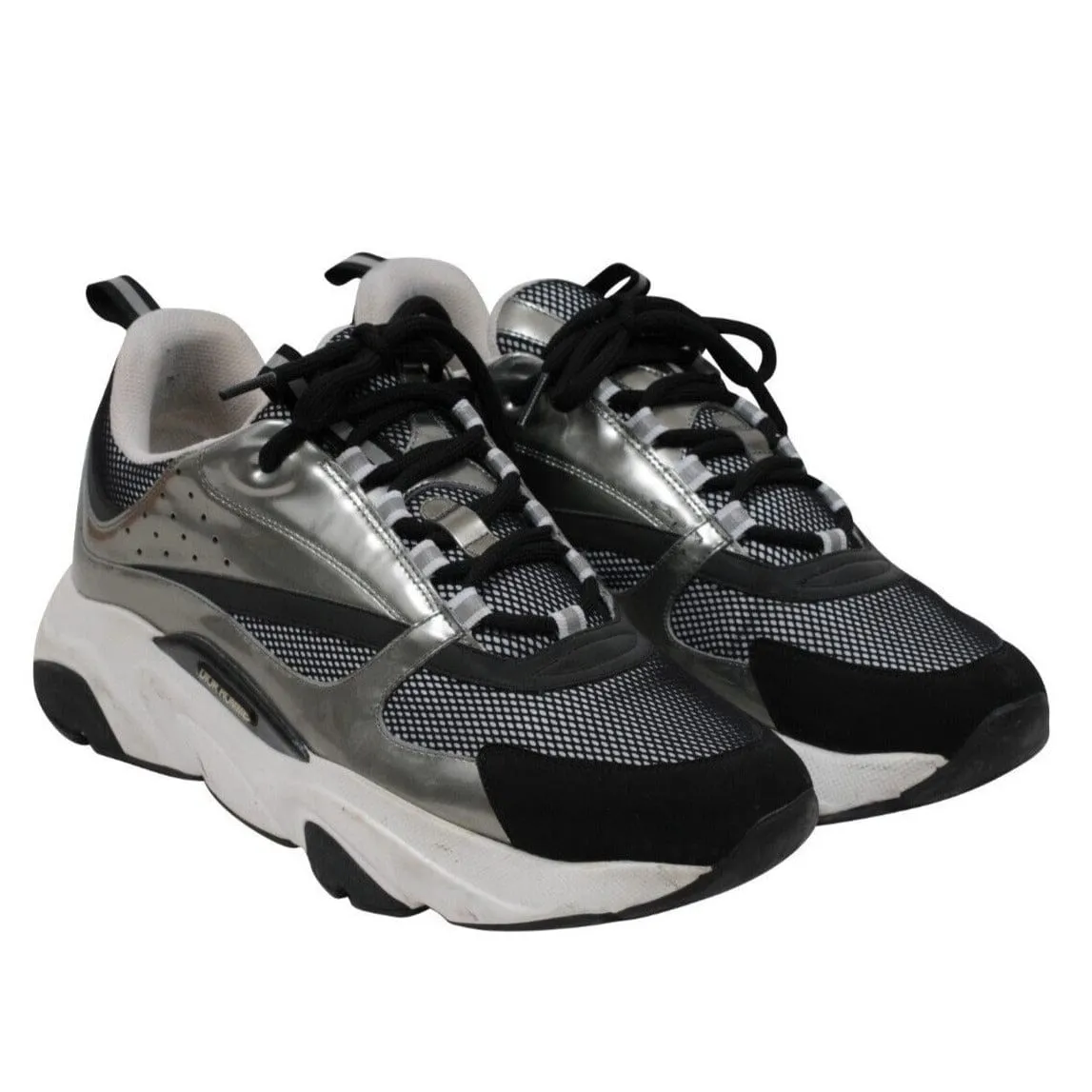 B22 Sneakers Black Silver Mesh Chunky Logo Trainers