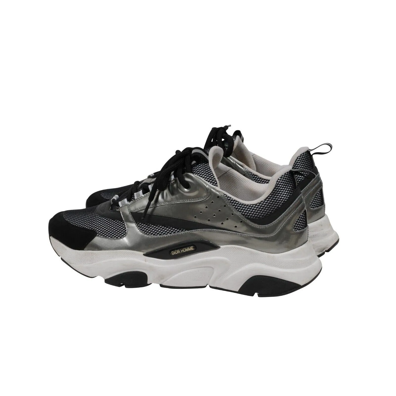 B22 Sneakers Black Silver Mesh Chunky Logo Trainers
