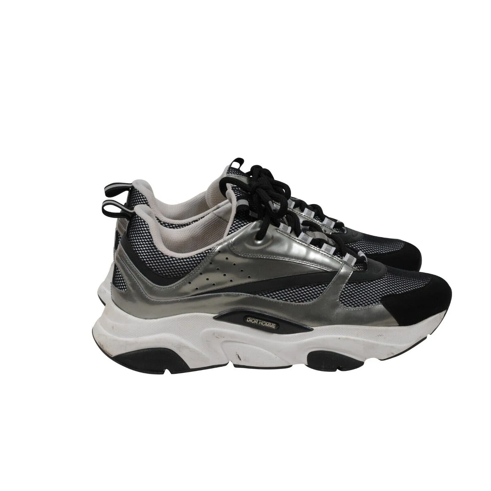 B22 Sneakers Black Silver Mesh Chunky Logo Trainers