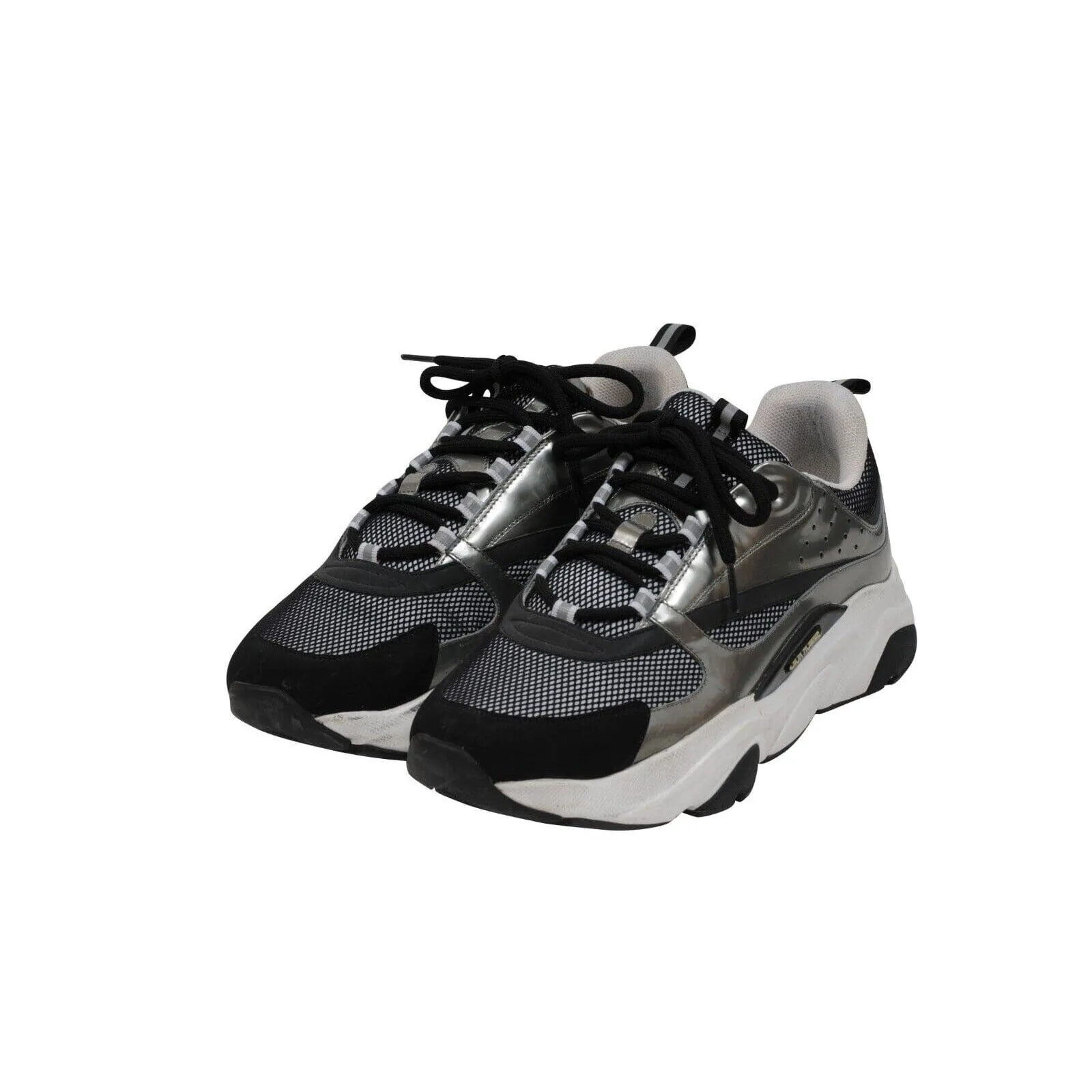 B22 Sneakers Black Silver Mesh Chunky Logo Trainers