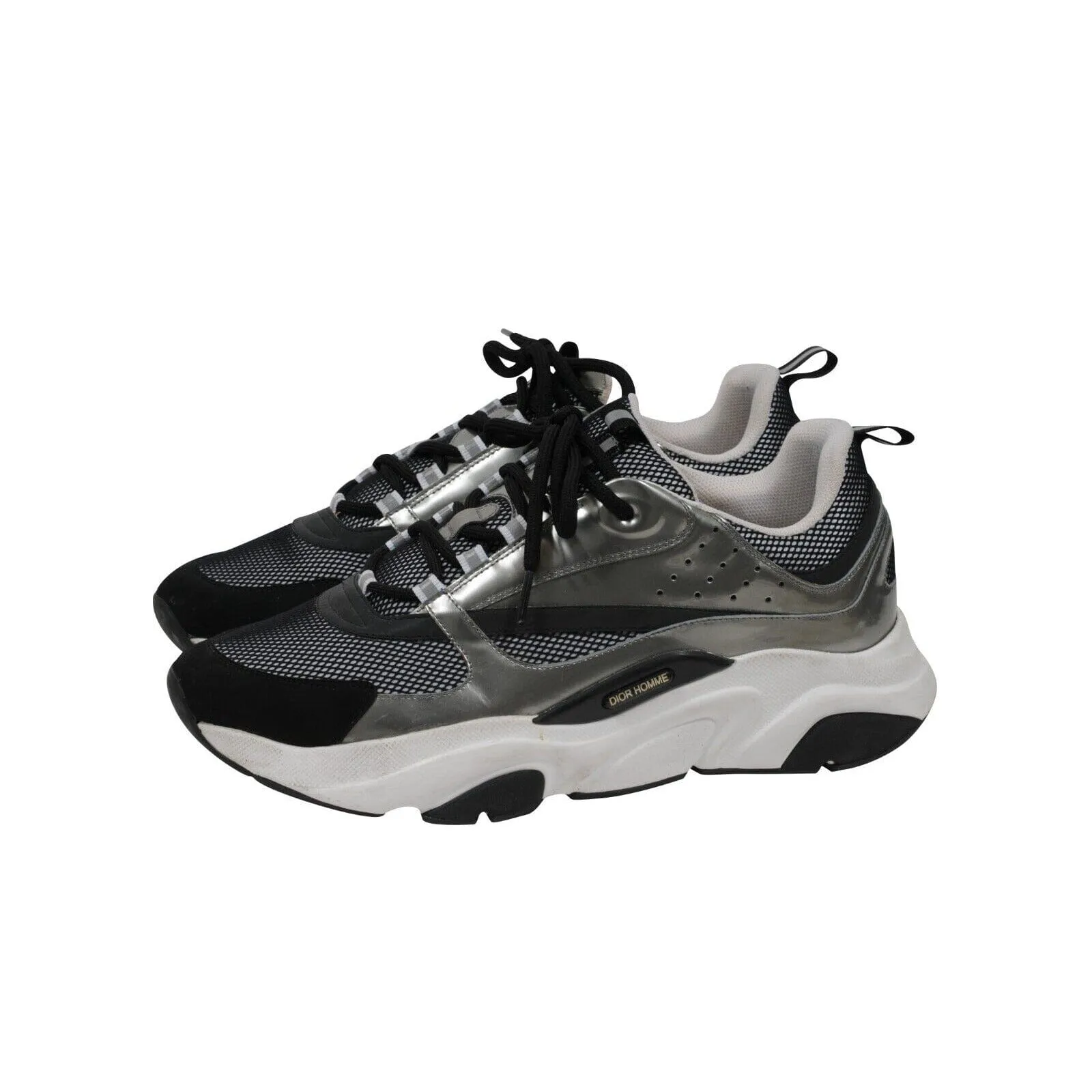B22 Sneakers Black Silver Mesh Chunky Logo Trainers