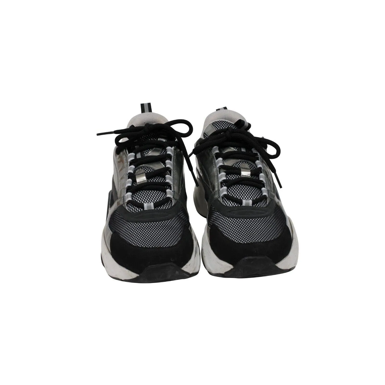 B22 Sneakers Black Silver Mesh Chunky Logo Trainers