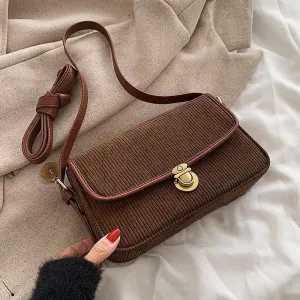 Back to College Corduroy Brand Luxury Designer Baguette Crossbody Bag for Women 2021 Winter Underarm Shoulder Party Trendy Purse and Handbags