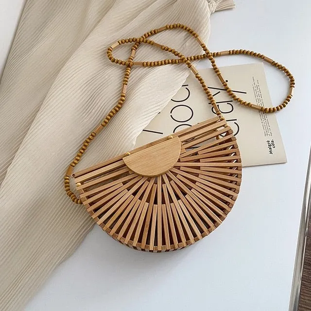 BAMBOO BAGS - 2021 summer Luxury handbag for women shoulder bag semicircle  bamboo woven beach bag Mobile Phone Wallet