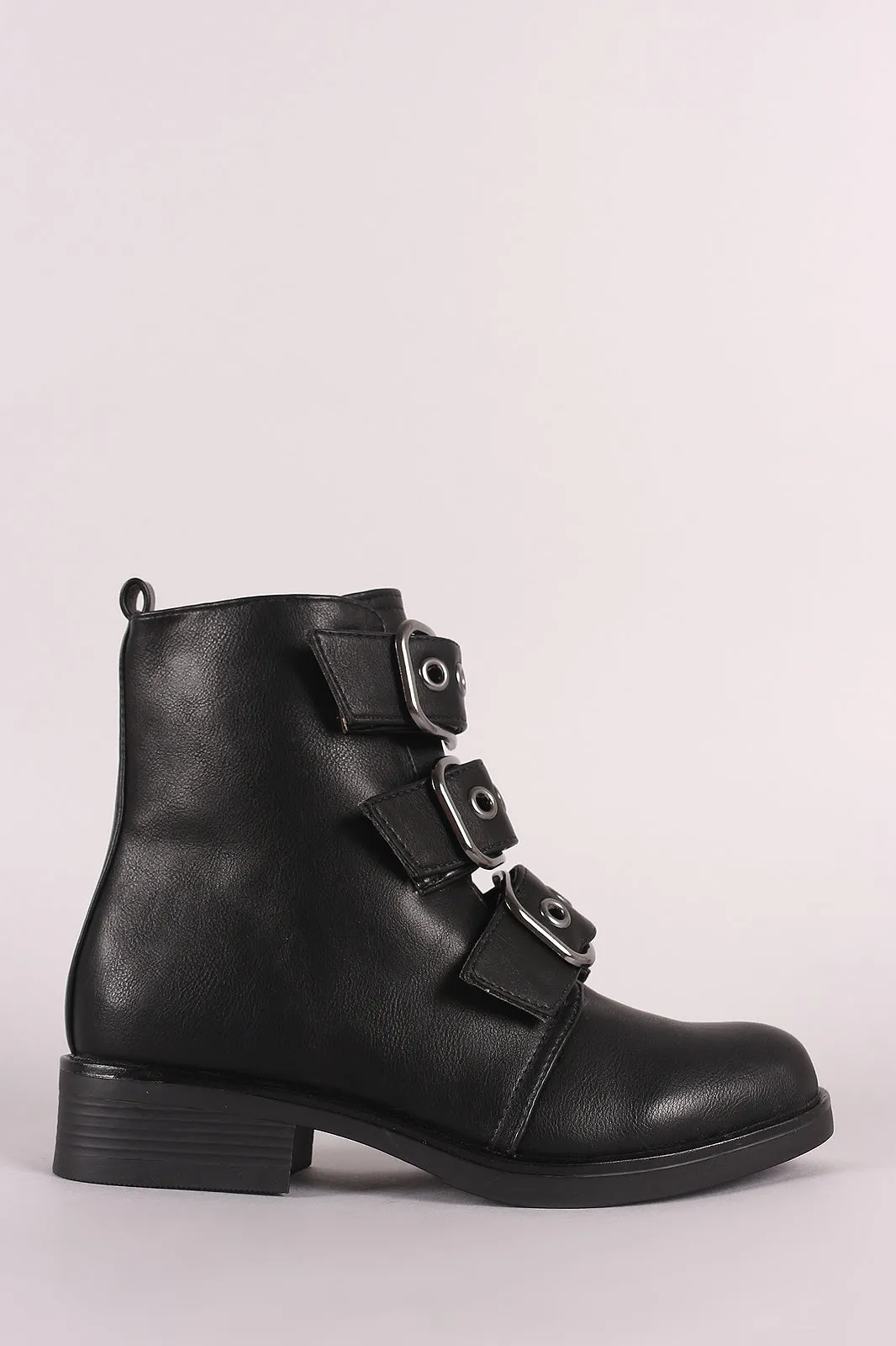 Bamboo Buckled Strap Moto Ankle Boots
