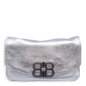 BB Soft Small Flap 23x14x3cm Silver Crossbody Bag in Calfskin, Silver hardware