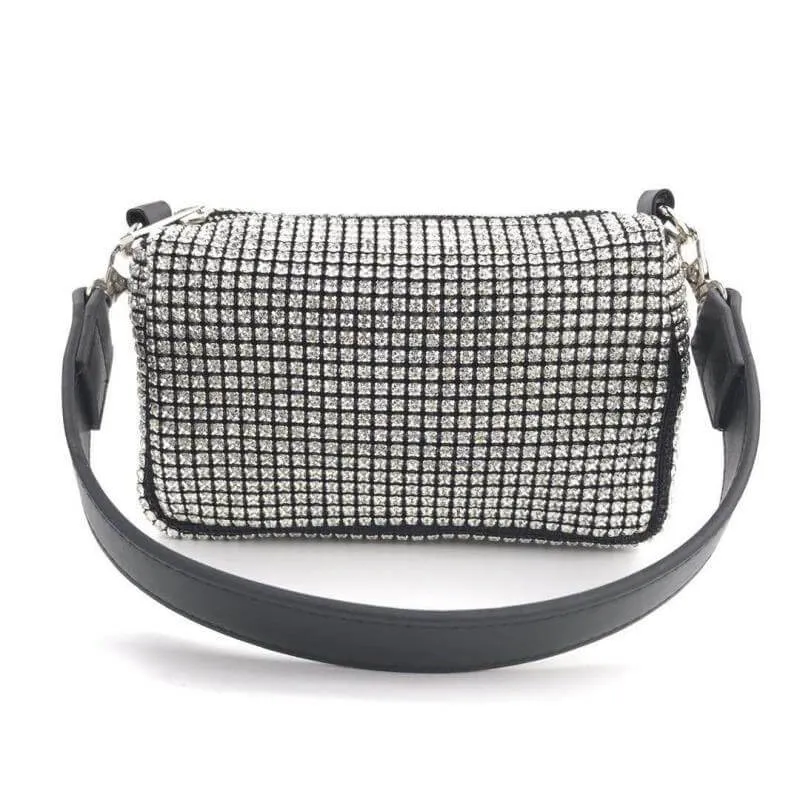 Black Hadmade Customize Rhinestone Crossbody Baguette Bags