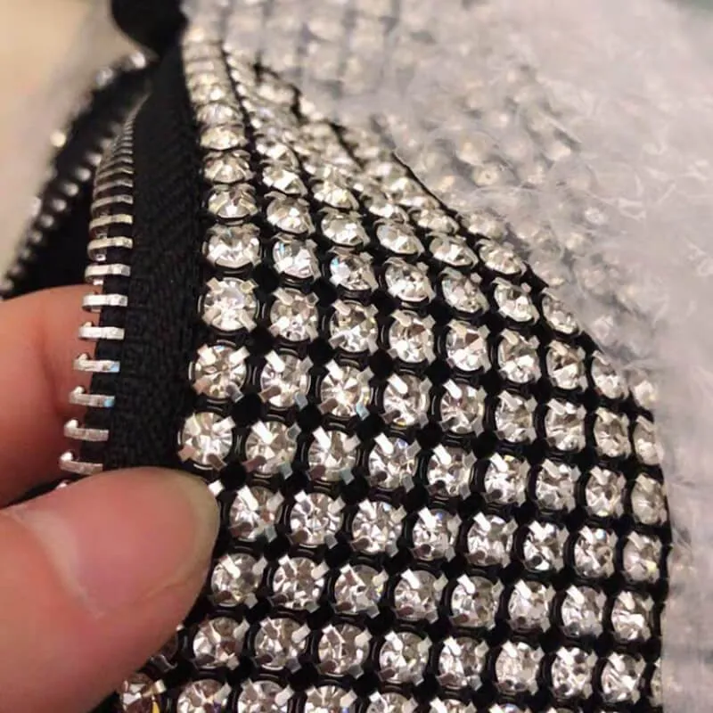 Black Hadmade Customize Rhinestone Crossbody Baguette Bags