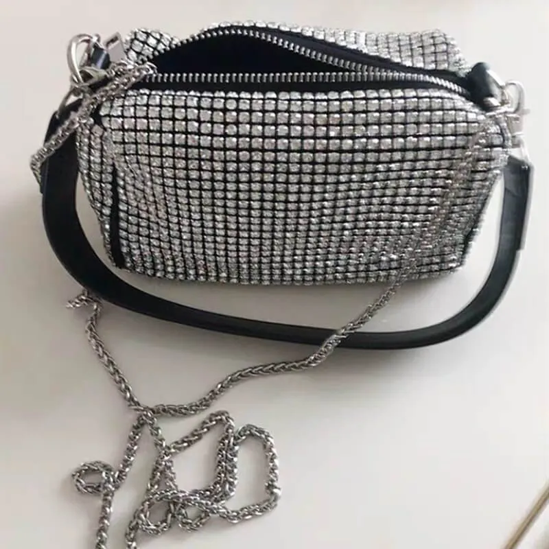 Black Hadmade Customize Rhinestone Crossbody Baguette Bags