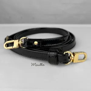 Black Patent Glossy Leather Purse Strap - Petite Width (1/2 inch) - Adjustable Shoulder to Crossbody - Swivel Clips