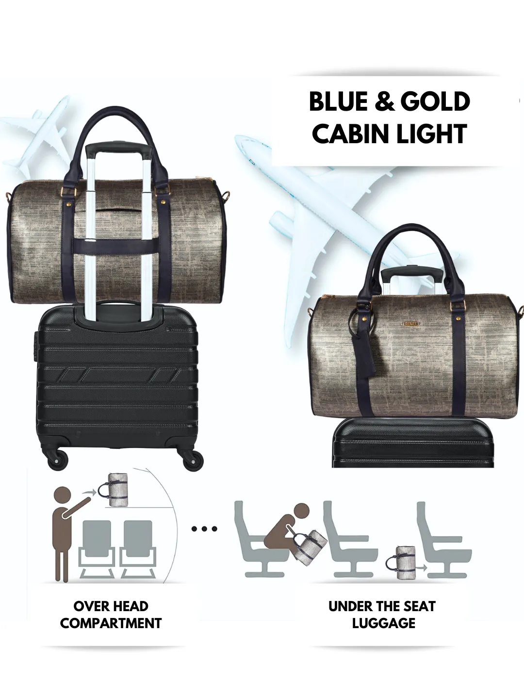 Blue & Gold cabin bag with toiletry pouch