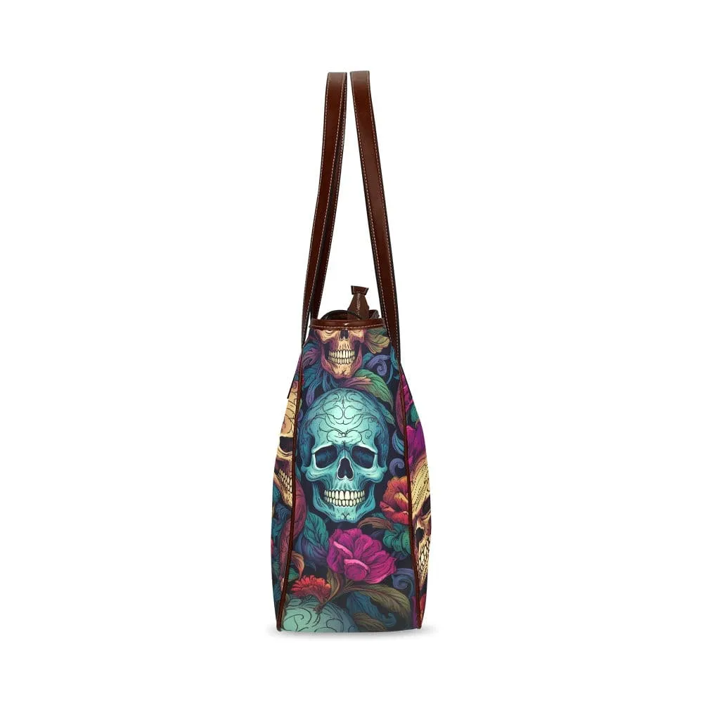 Blue & Gold Skulls 👜💀 With Floral Pattern Classic Tote Bag