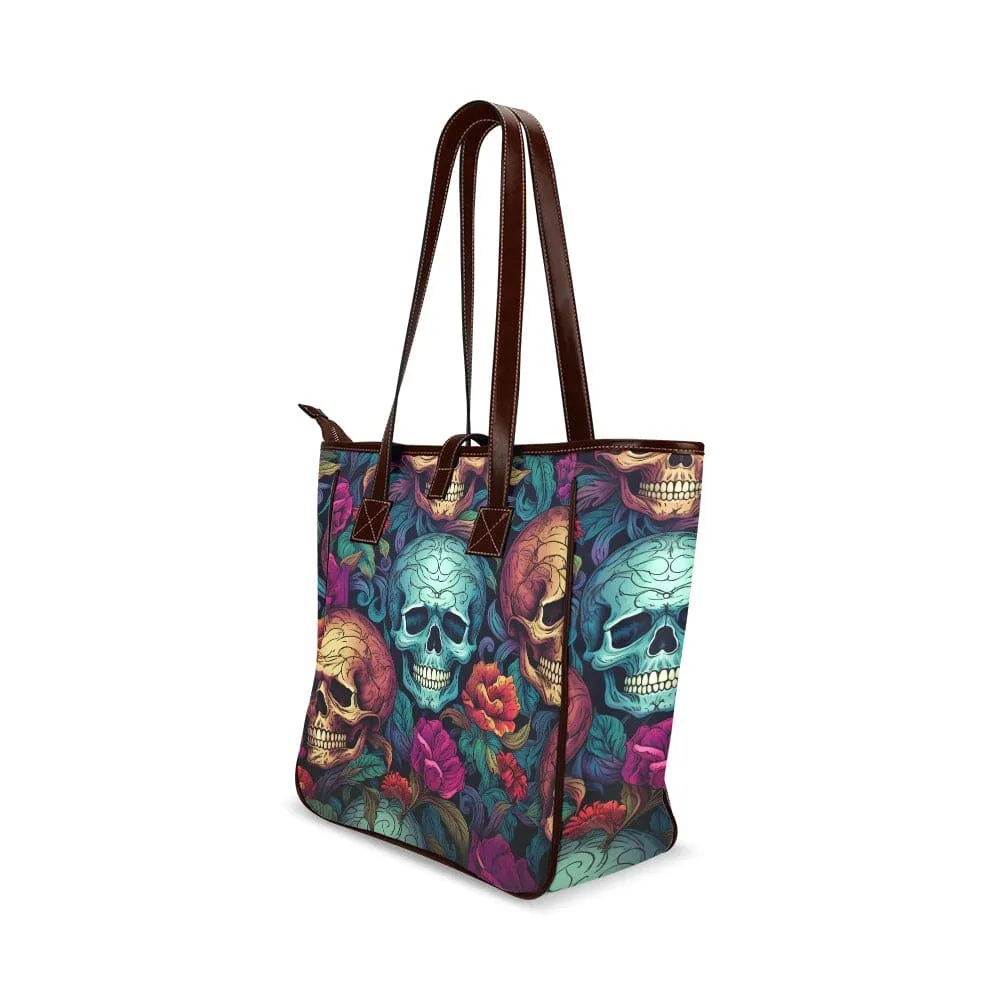 Blue & Gold Skulls 👜💀 With Floral Pattern Classic Tote Bag