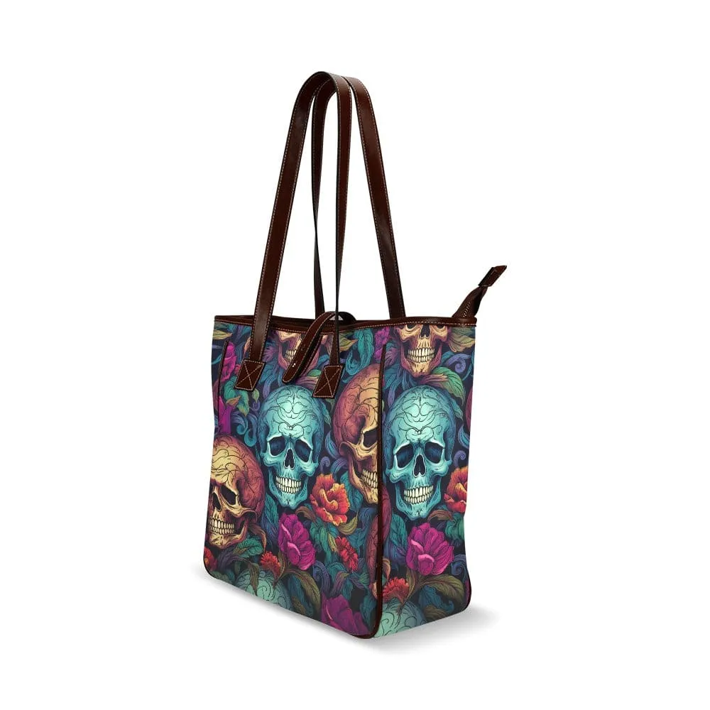 Blue & Gold Skulls 👜💀 With Floral Pattern Classic Tote Bag