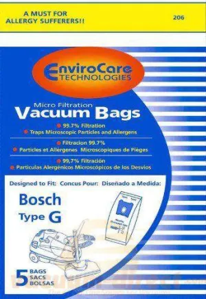 Bosch Type G Microlined Paper Vacuum Bags by EnviroCare, 5 Pack #206