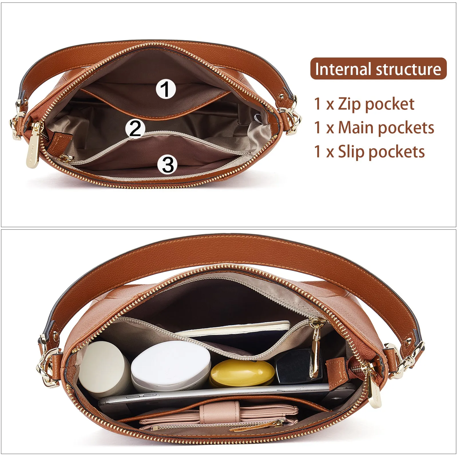BOSTANTEN Leather Hobo Handbags Designer Purses for Women Shoulder Crossbody Bags