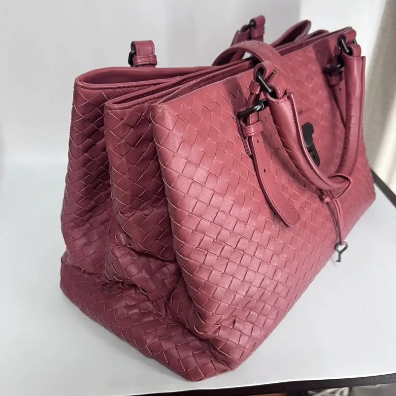 Bottega Veneta Raspberry Leather Intrecciato Tote Bag Large
