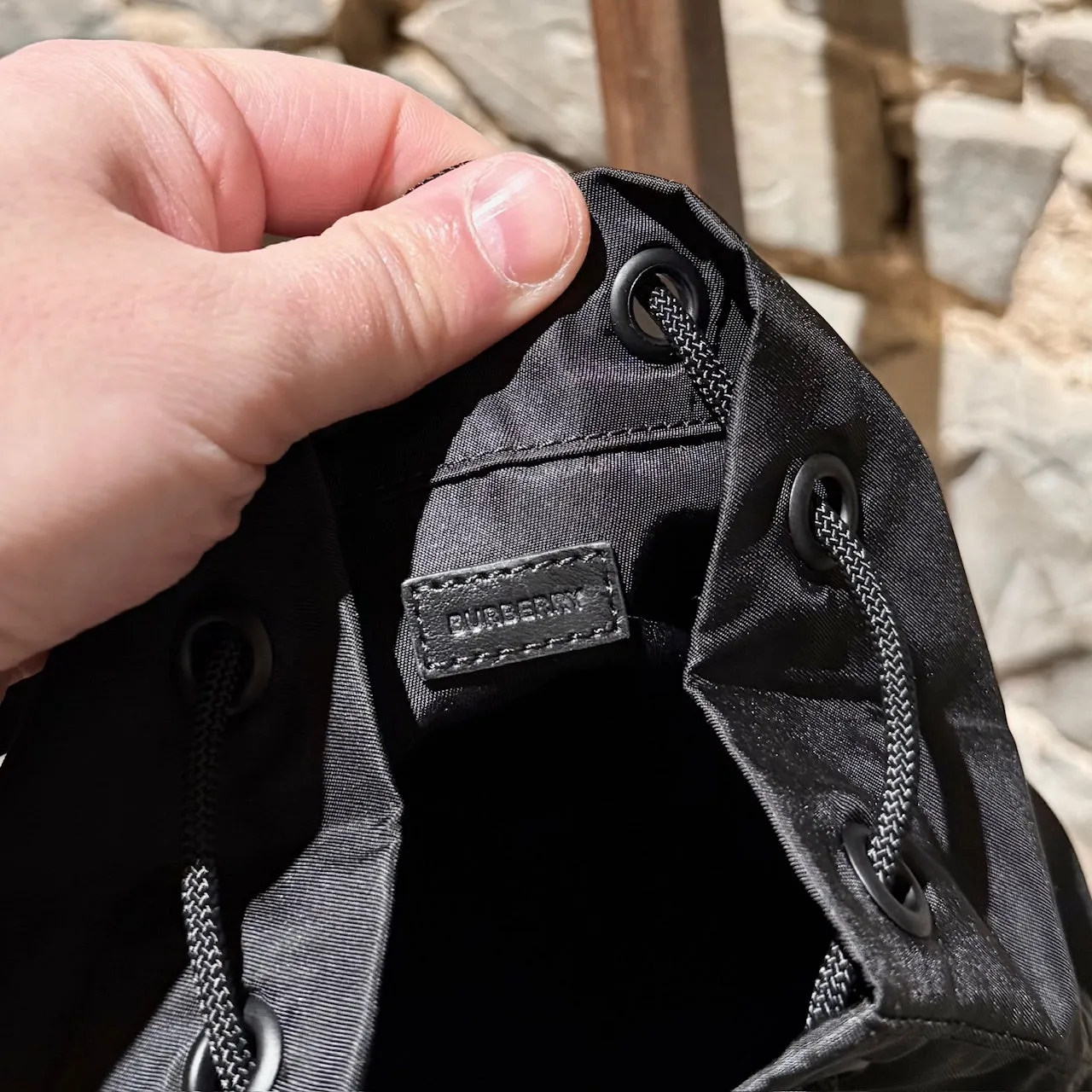 Burberry Black Nylon Phoebe Drawstring Mini Bucket Pouch