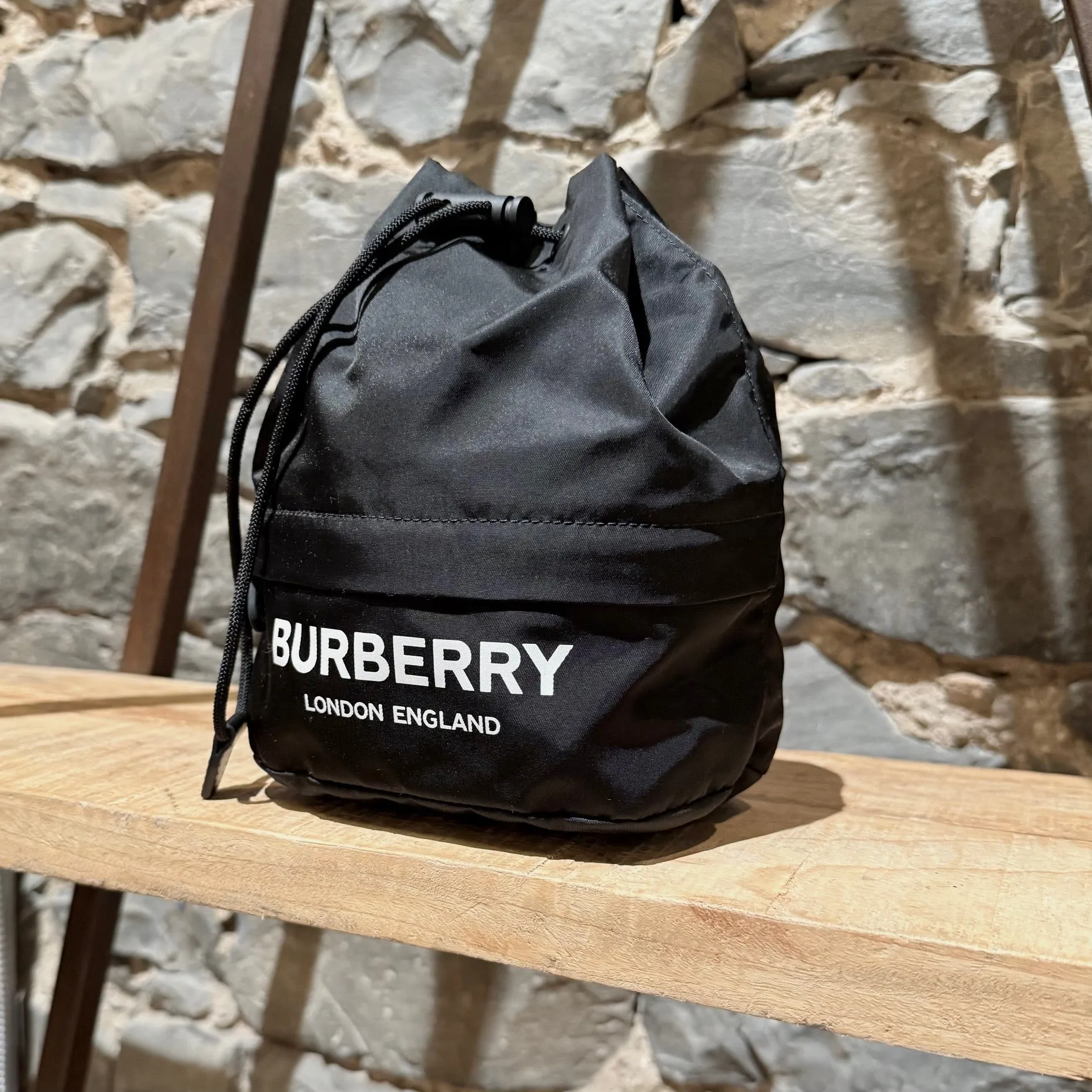 Burberry Black Nylon Phoebe Drawstring Mini Bucket Pouch
