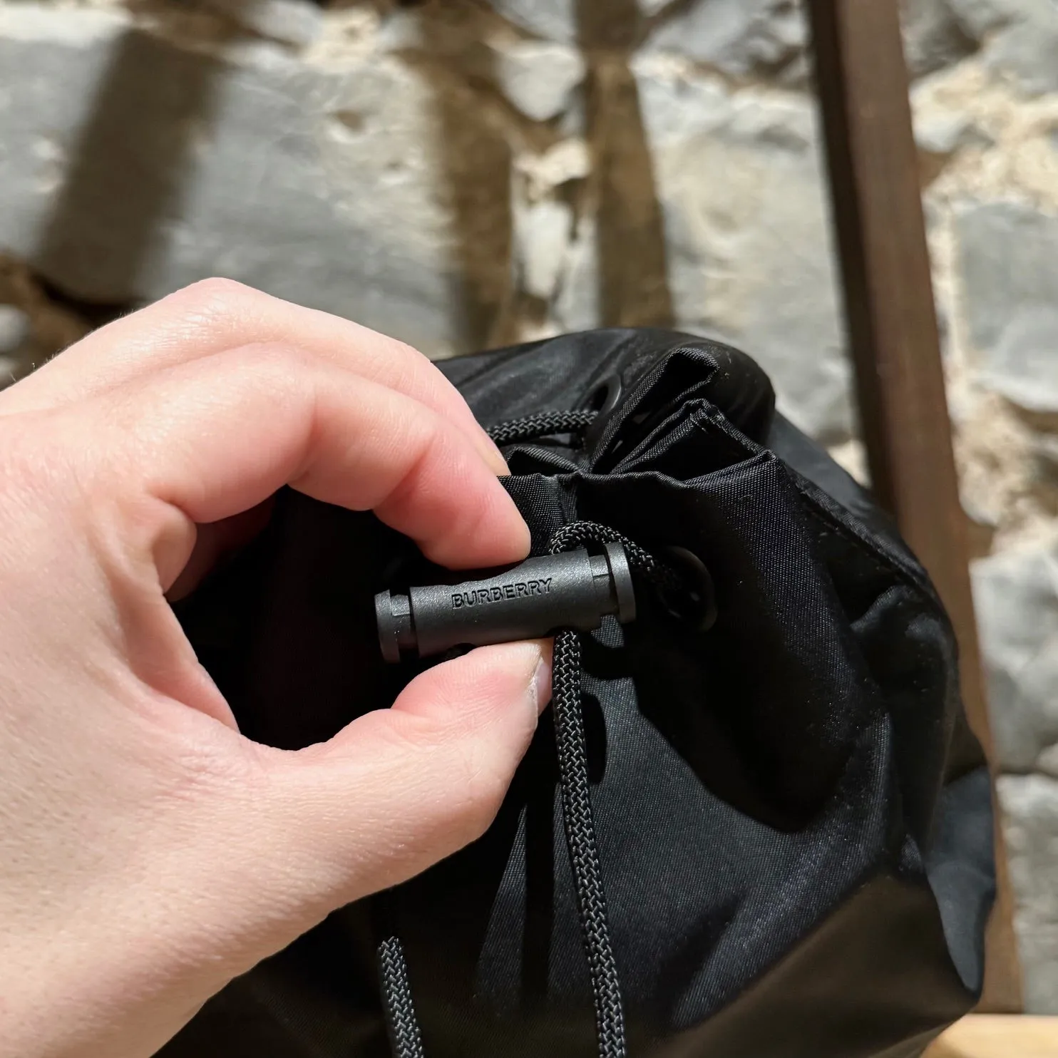Burberry Black Nylon Phoebe Drawstring Mini Bucket Pouch