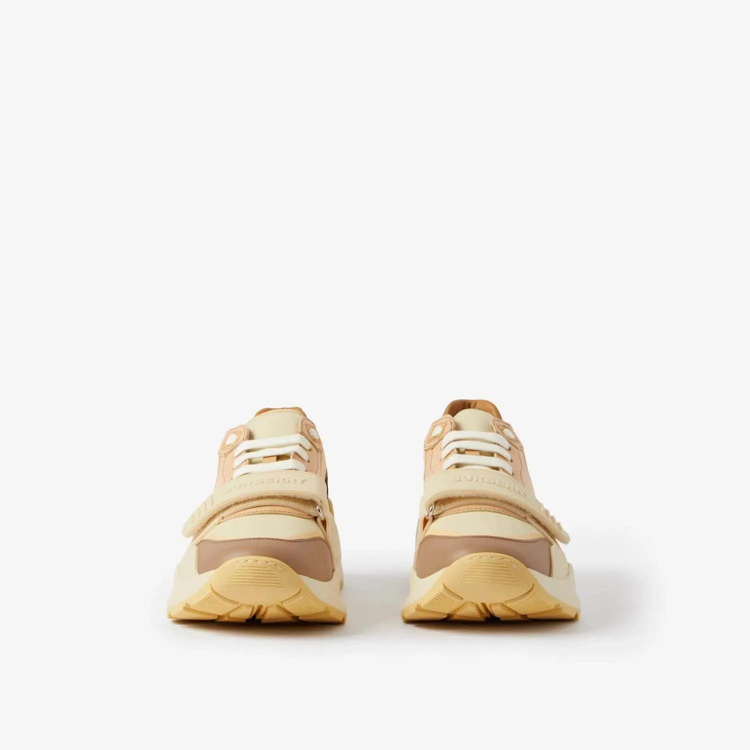 BURBERRY CHECK COTTON AND LEATHER SNEAKERS