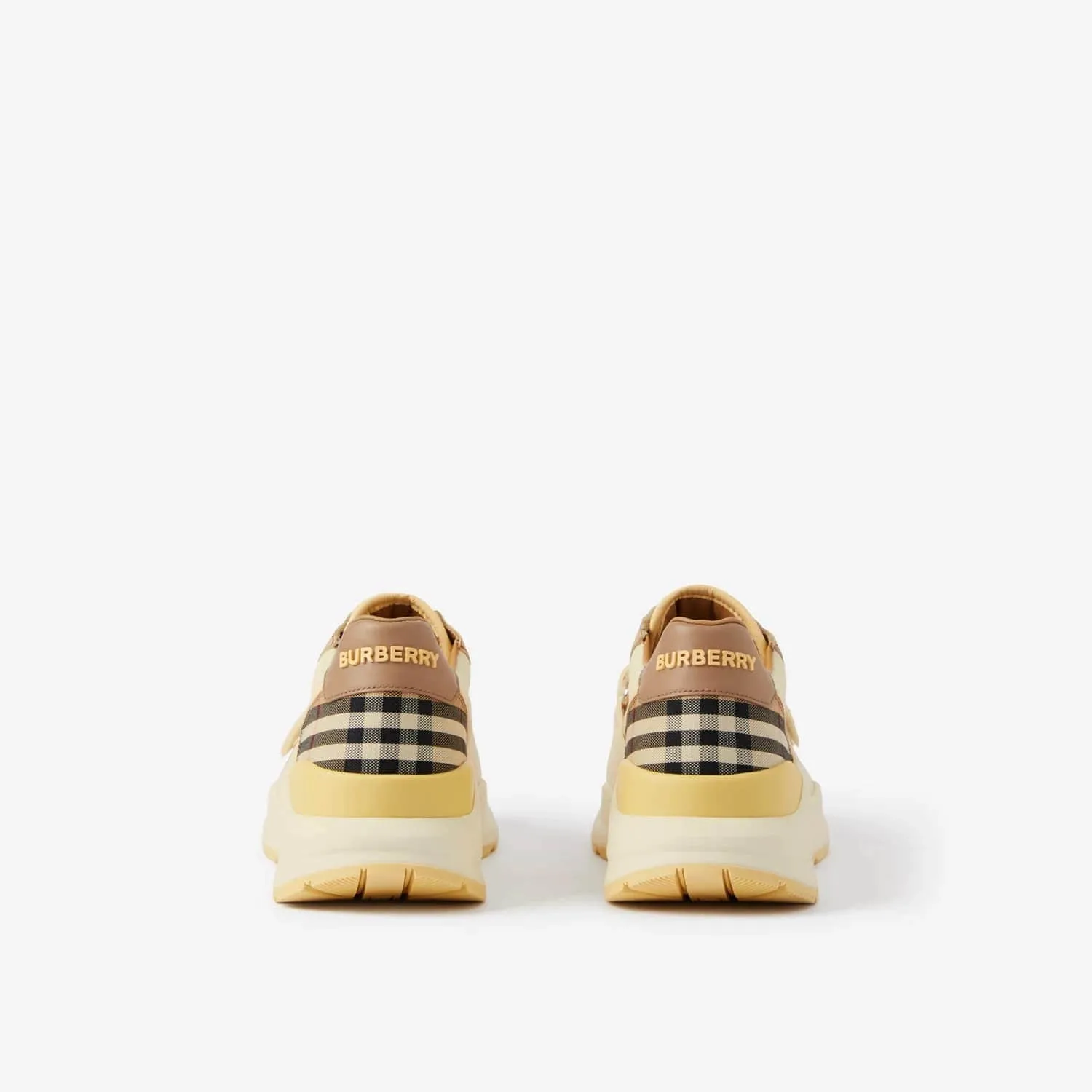 BURBERRY CHECK COTTON AND LEATHER SNEAKERS