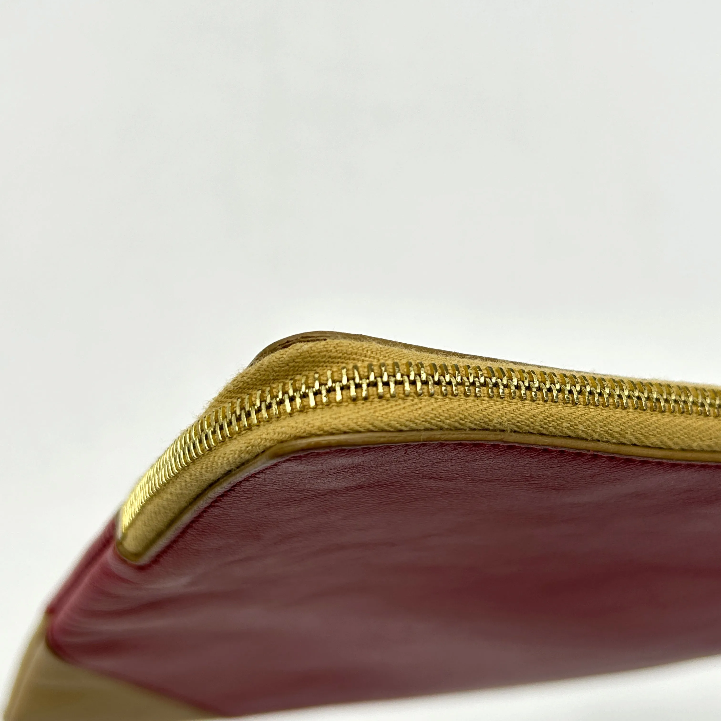 Celine Bi Color Large Coeur Red Beige Leather Clutch