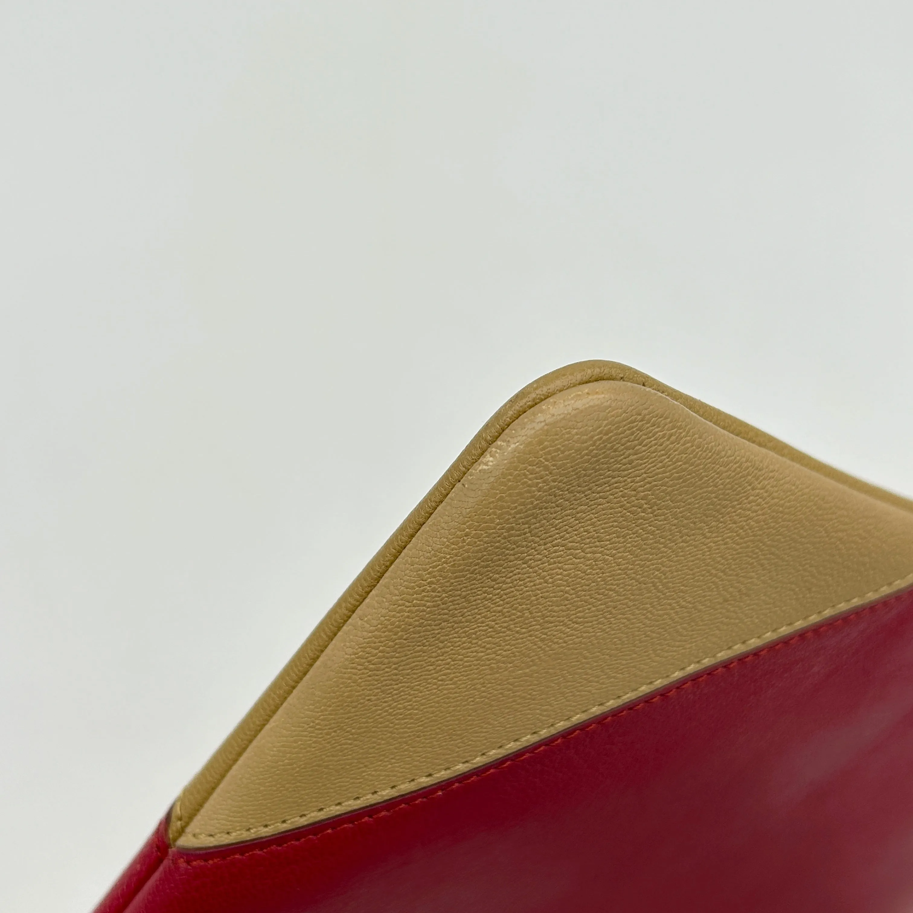 Celine Bi Color Large Coeur Red Beige Leather Clutch
