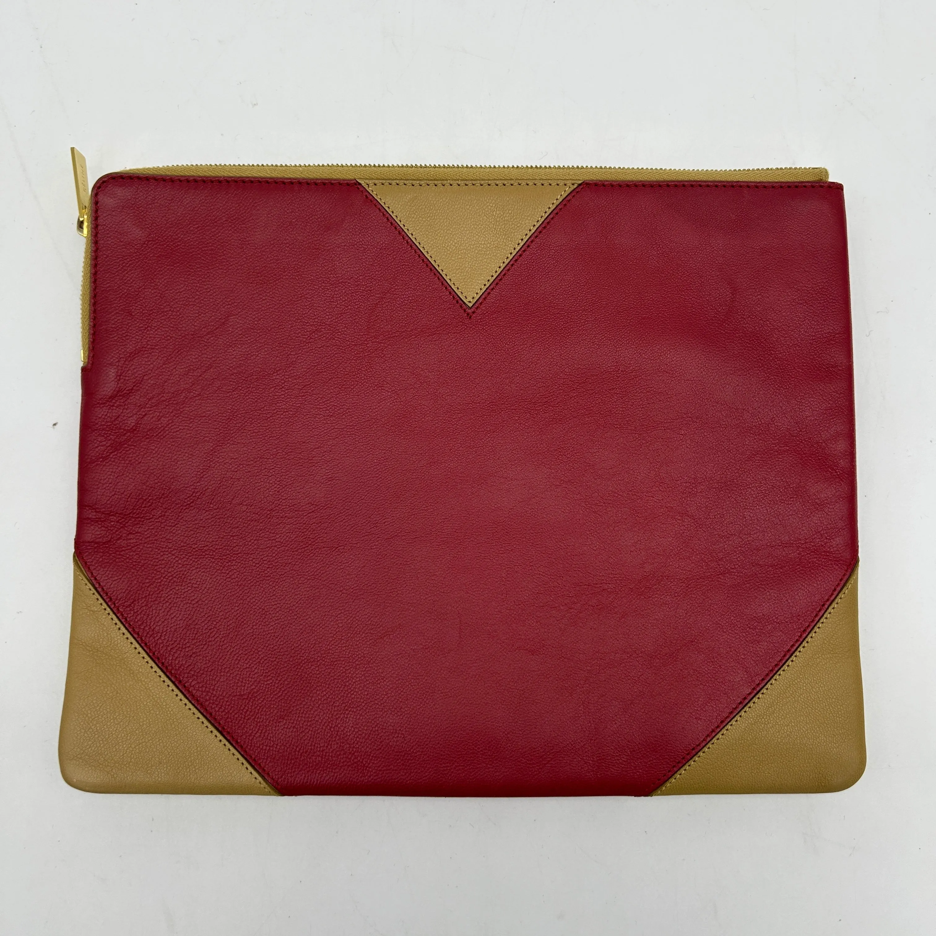 Celine Bi Color Large Coeur Red Beige Leather Clutch