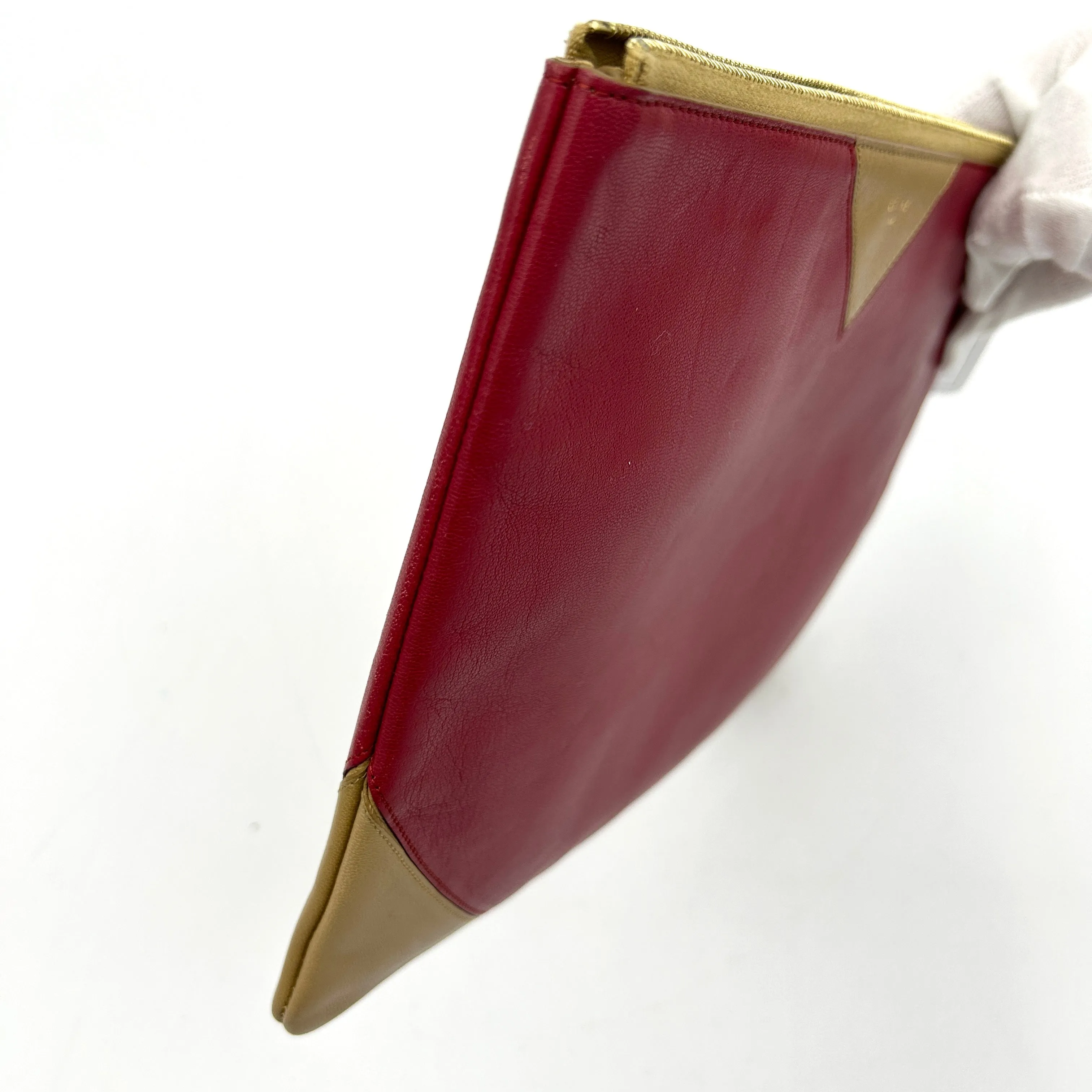 Celine Bi Color Large Coeur Red Beige Leather Clutch