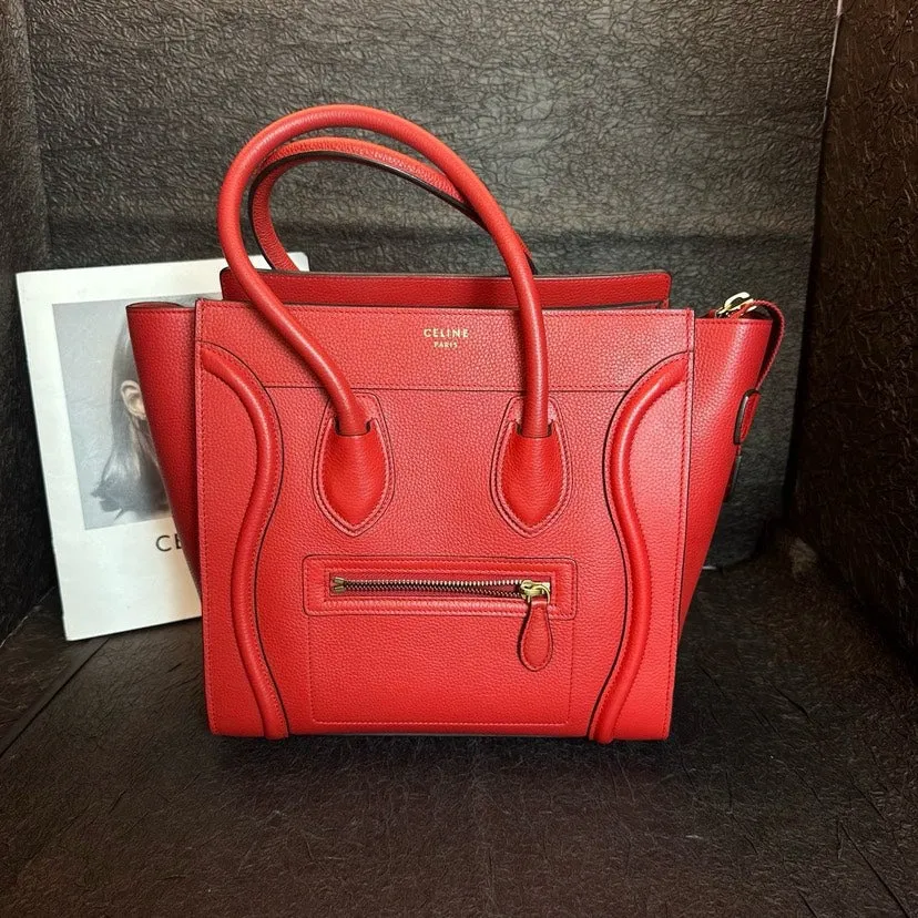 Celine Classic Red Luggage Bag 26cm Gold Hardware