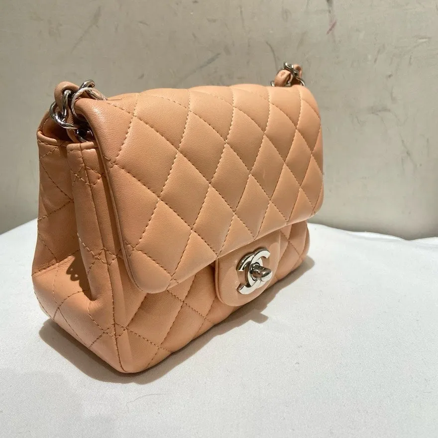 Chanel Classic Flap Pink Leather Shoulder Bag with ity Card