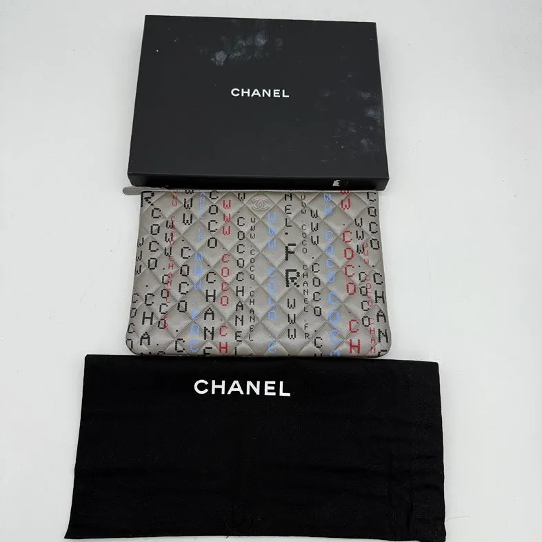 Chanel Matelasse Silver Multicolor Circuit Board Quilted Clutch Bag