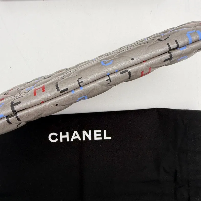 Chanel Matelasse Silver Multicolor Circuit Board Quilted Clutch Bag