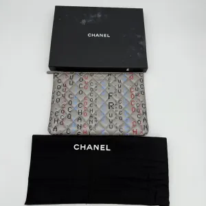 Chanel Matelasse Silver Multicolor Circuit Board Quilted Clutch Bag