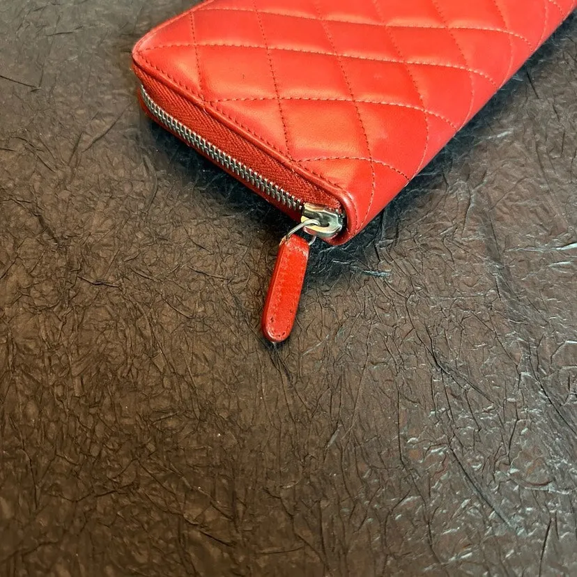 Chanel Red Leather Quilted Long Wallet 20cm