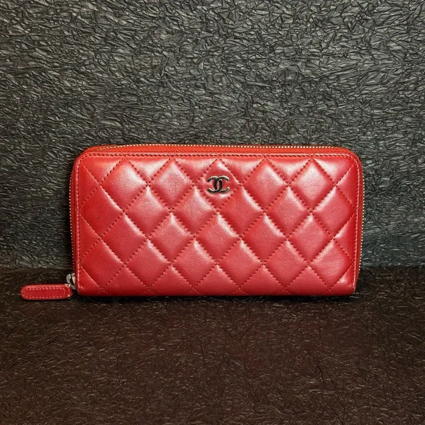 Chanel Red Leather Quilted Long Wallet 20cm