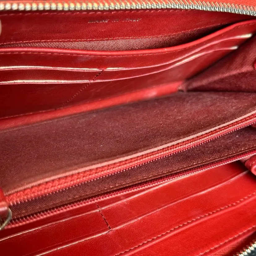 Chanel Red Leather Quilted Long Wallet 20cm