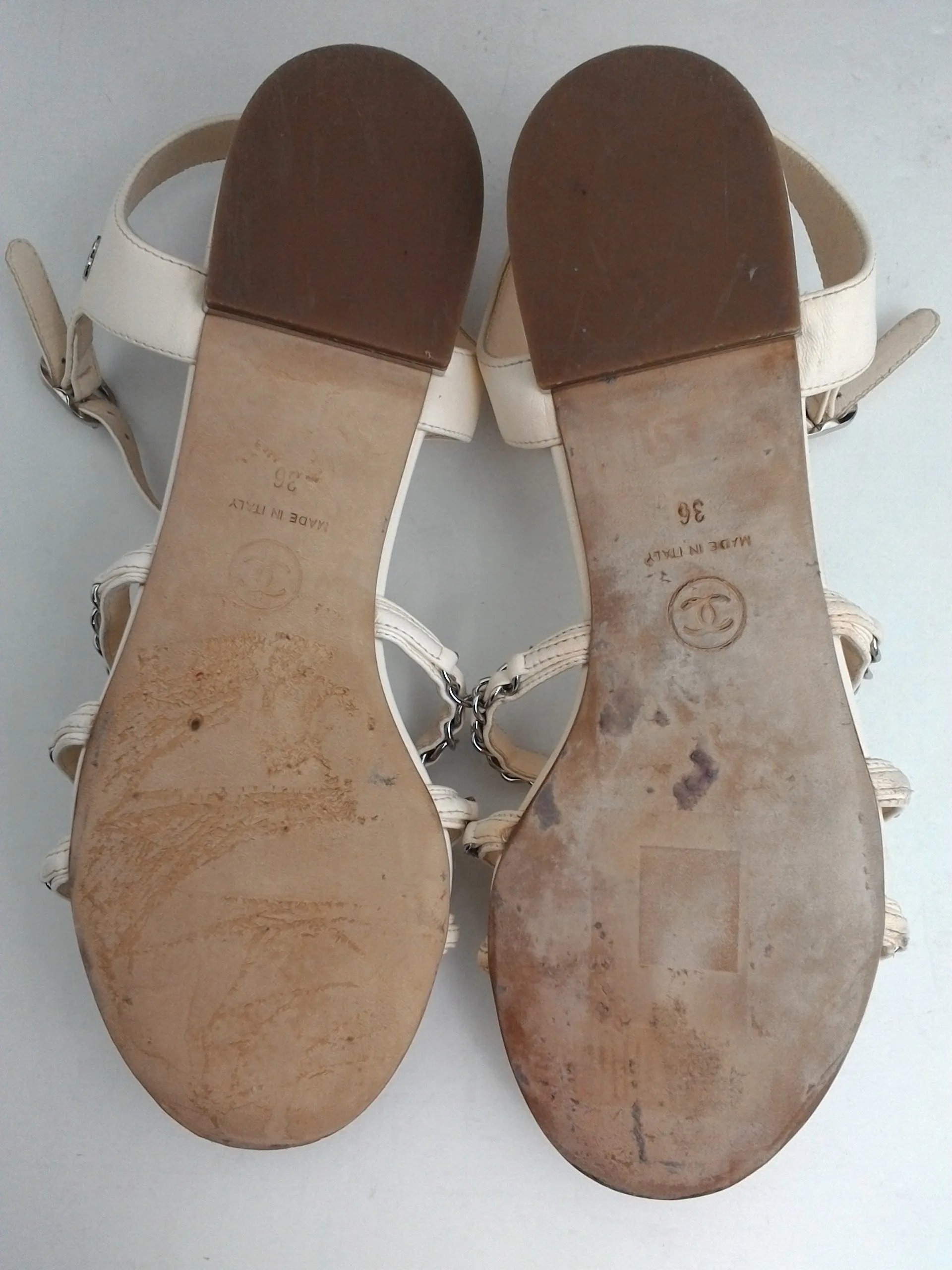 Chanel Women's Lambskin Ivory Sandals Size 36
