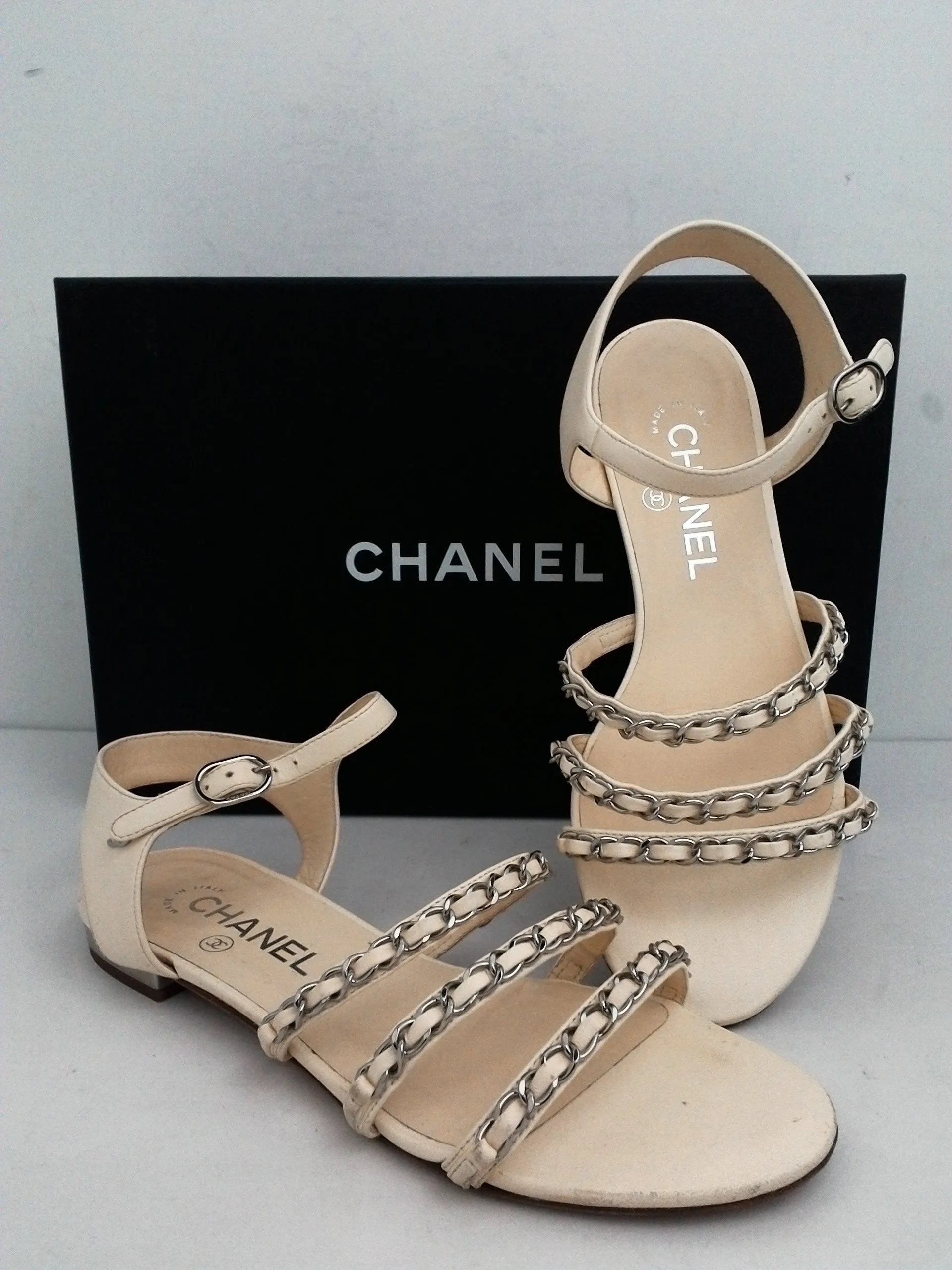 Chanel Women's Lambskin Ivory Sandals Size 36