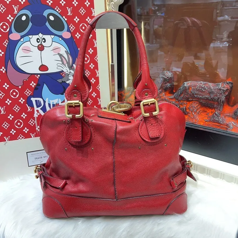 Chloe Red Leather Paddington Satchel Bag Medium