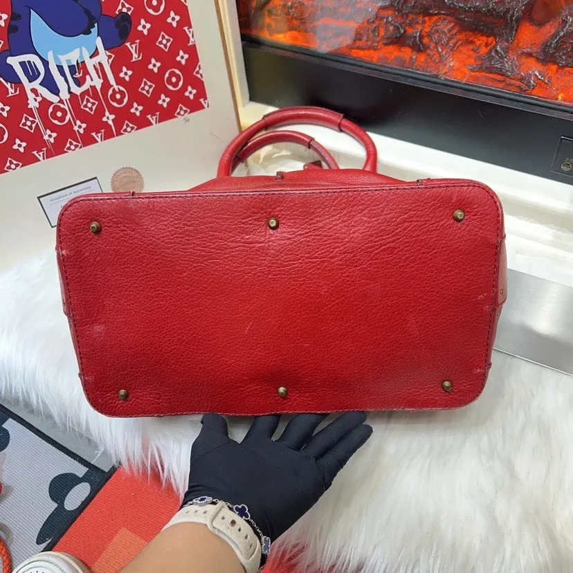 Chloe Red Leather Paddington Satchel Bag Medium