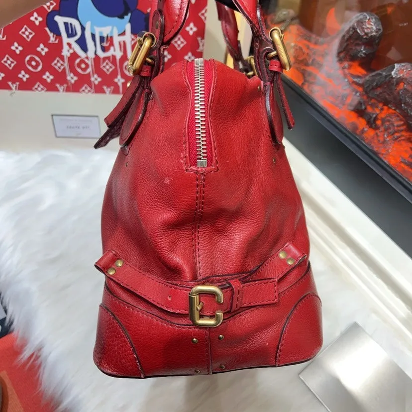 Chloe Red Leather Paddington Satchel Bag Medium