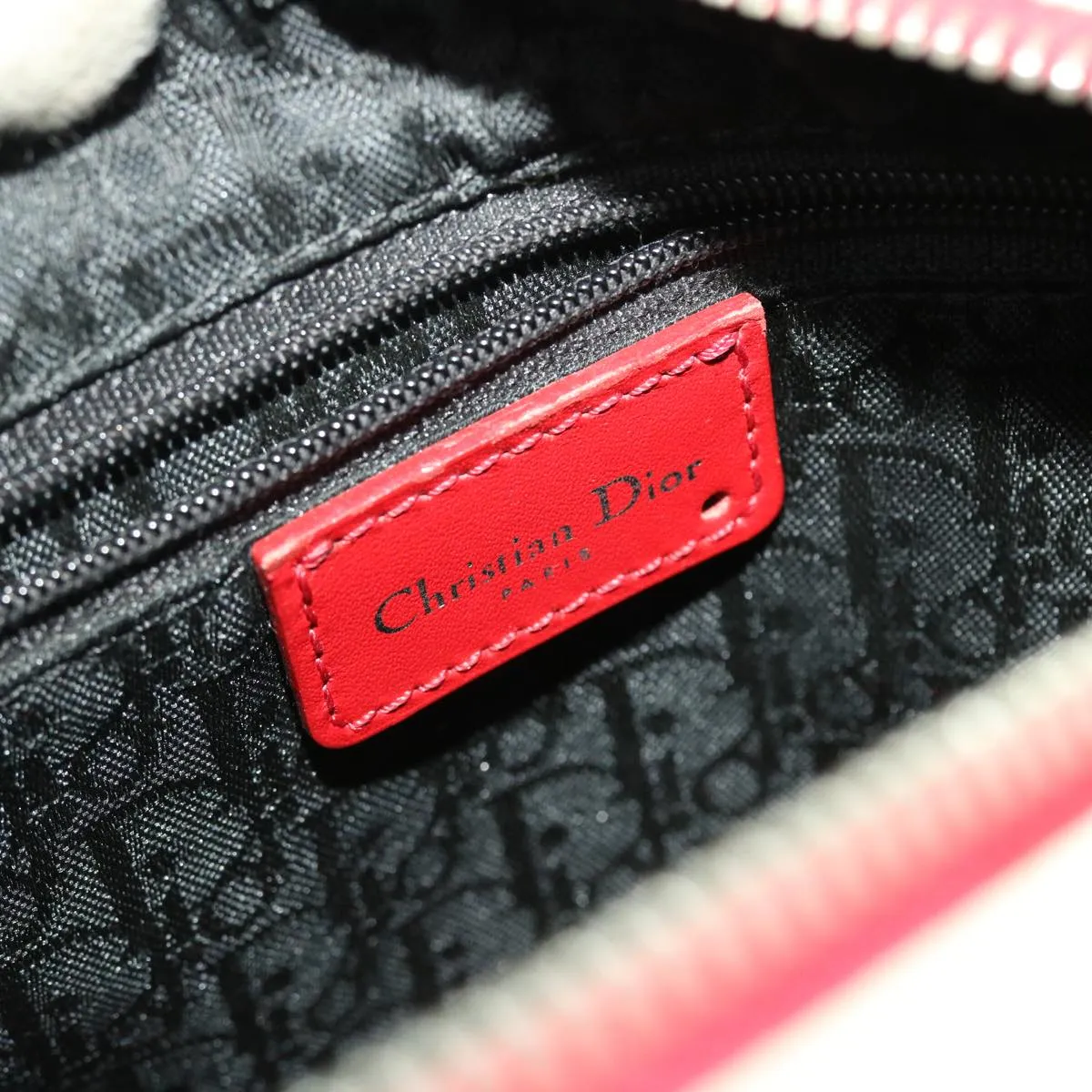 CHRISTIAN DIOR Hardcore Boston Bag Canvas White Red BO B 0024 Auth 39290