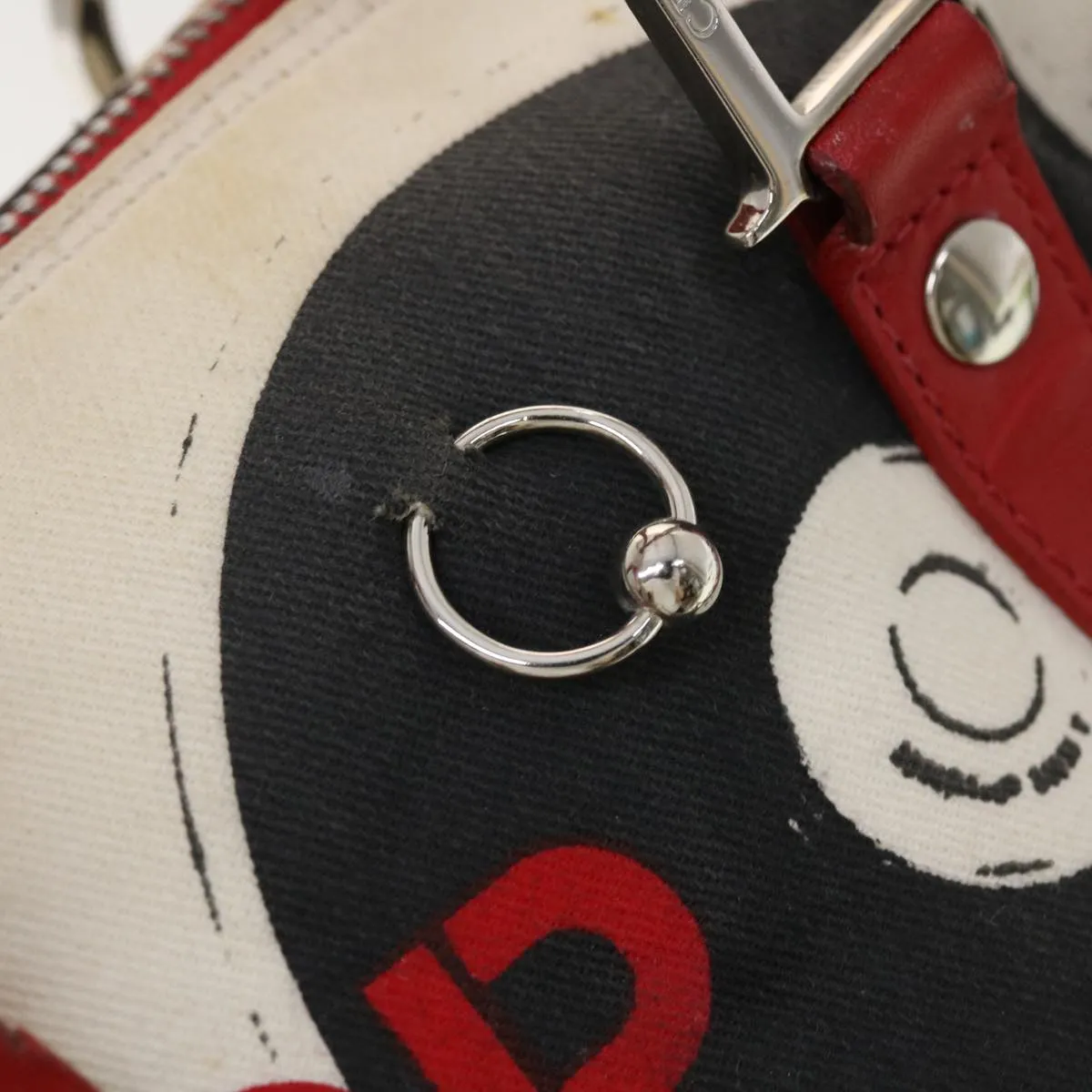 CHRISTIAN DIOR Hardcore Boston Bag Canvas White Red BO B 0024 Auth 39290