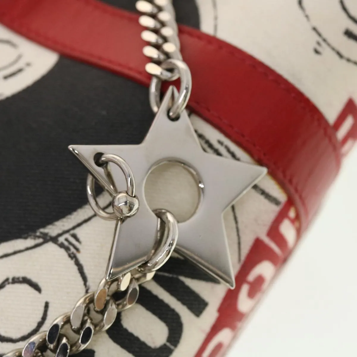 CHRISTIAN DIOR Hardcore Boston Bag Canvas White Red BO B 0024 Auth 39290