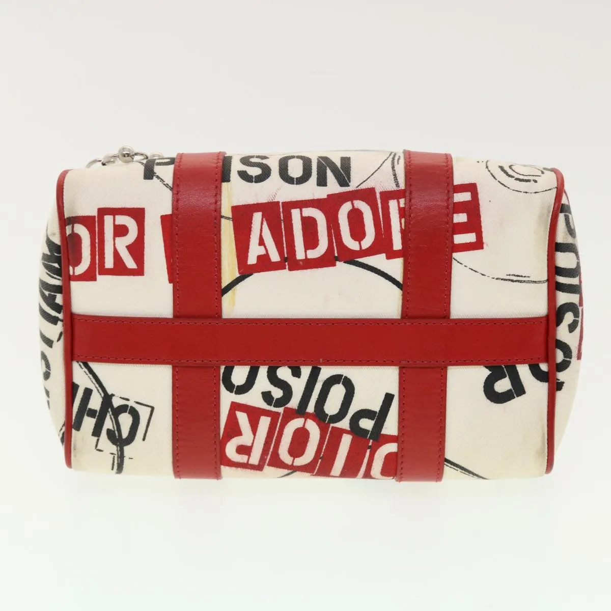 CHRISTIAN DIOR Hardcore Boston Bag Canvas White Red BO B 0024 Auth 39290