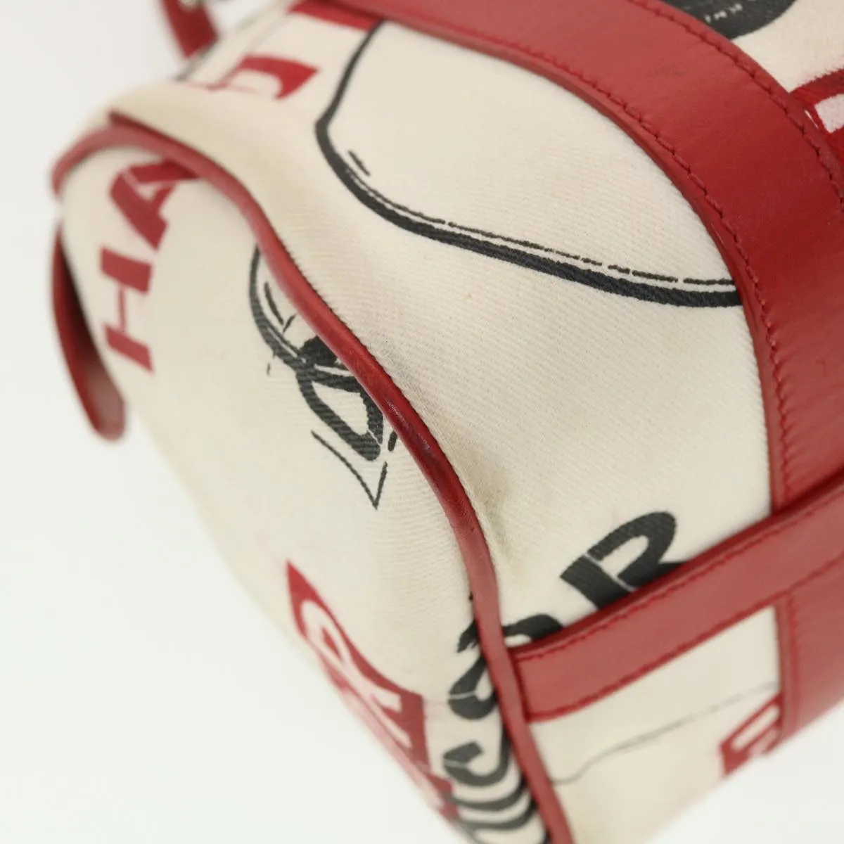 CHRISTIAN DIOR Hardcore Boston Bag Canvas White Red BO B 0024 Auth 39290
